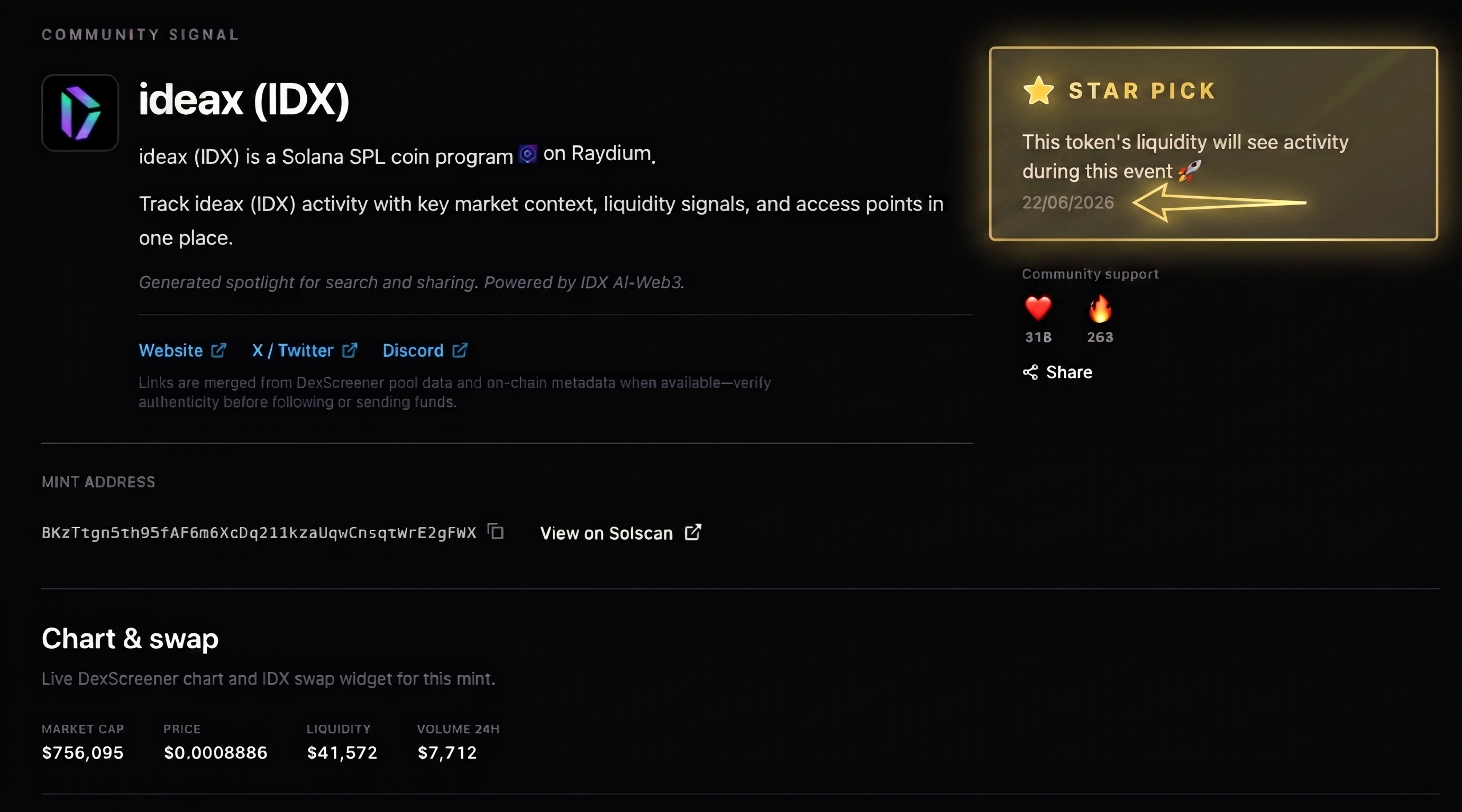 Community Signal page showing updated Star Pick event date